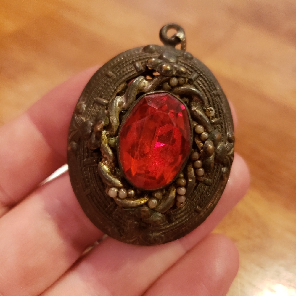 Antique Necklace Pendant with Red Gemstone